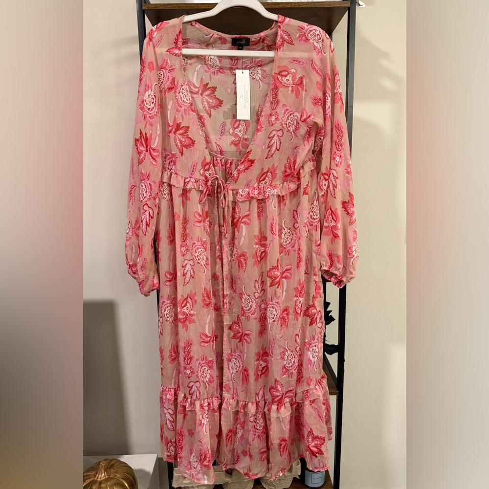 🟢🟢Tender Heart Floral Ruffle Tie Duster